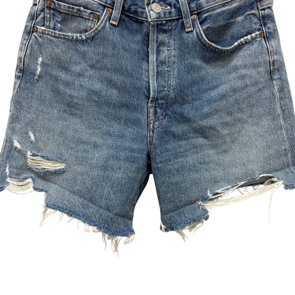 AGOLDE Parker Long High Rise Distressed Denim Shorts Blue A9027-1141 Size 26 - Picture 3 of 8